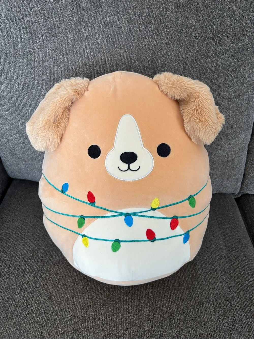 Squishmallows Light Brown Dog with Festive Colored Lights